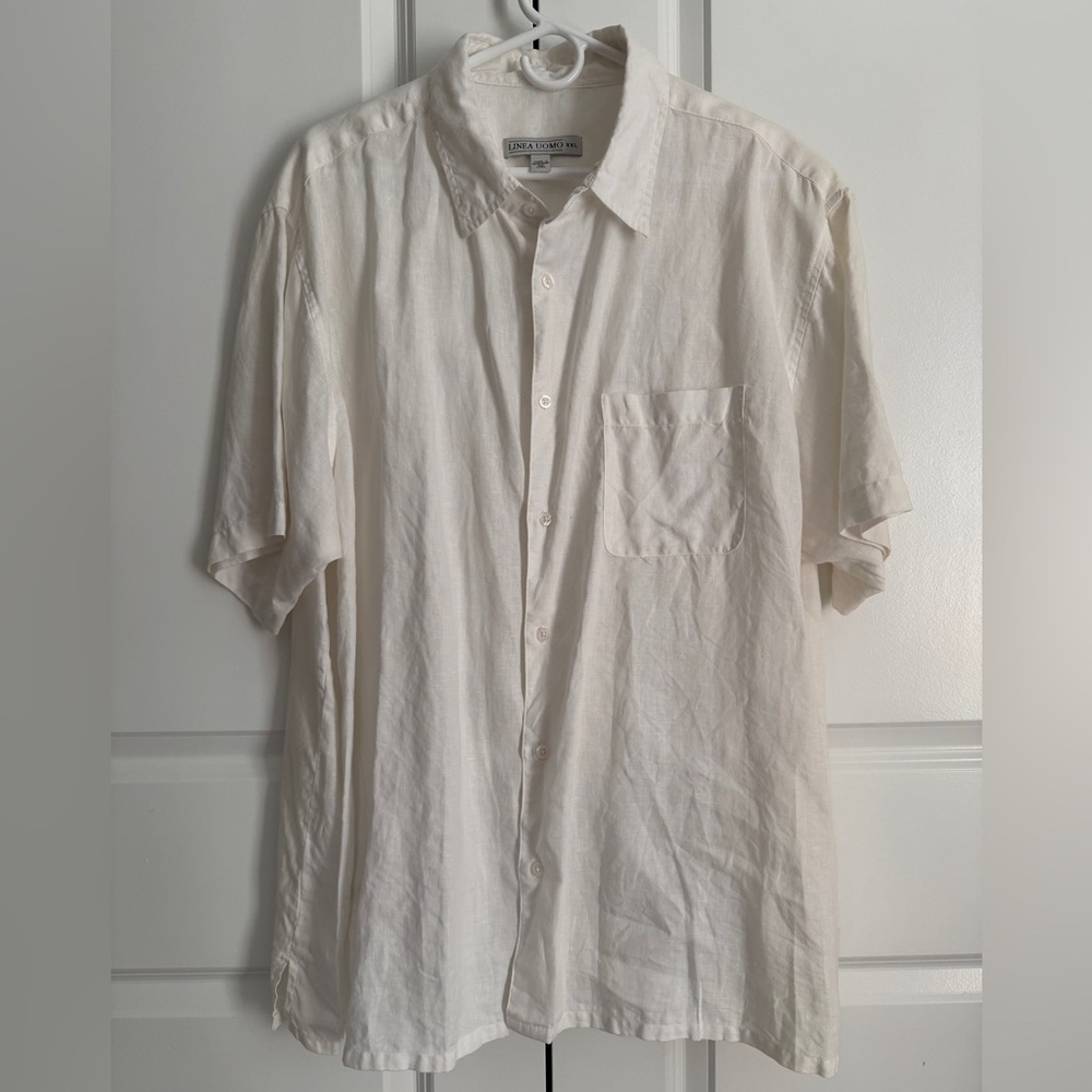 Linea Uomo 100% Linen Short Sleeve Button Up Shirt White Pocket Men’s XXL